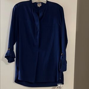 NWT Anne Klein marine blue tunic blouse M
